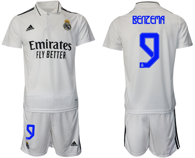 Men 2022-2023 Club Real Madrid home white #9 Adidas Soccer Jersey->real madrid jersey->Soccer Club Jersey